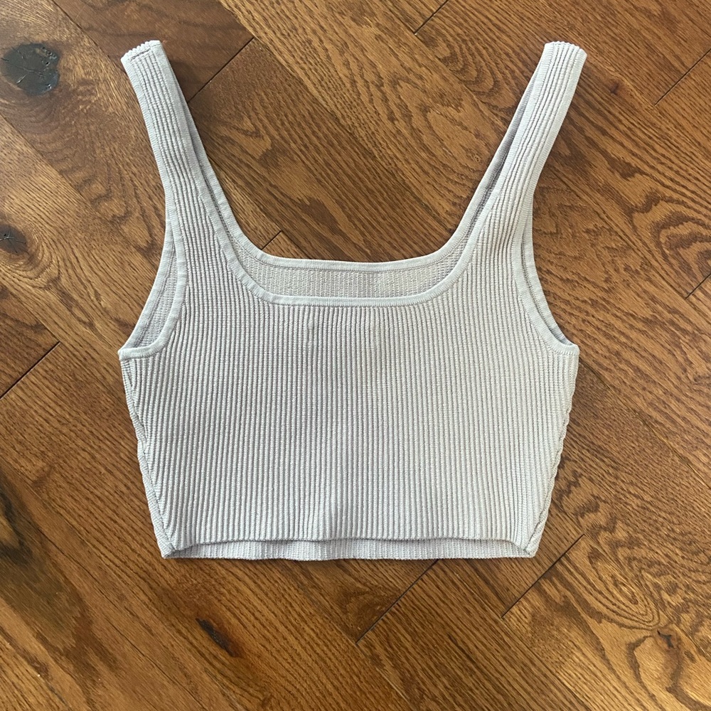 Babaton Ribbed Grey/Pink Crop Top - Picture 2 of 4